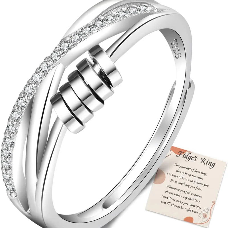 Sterling Silver Diamond Cut Fidget Ring / Anxiety Ring